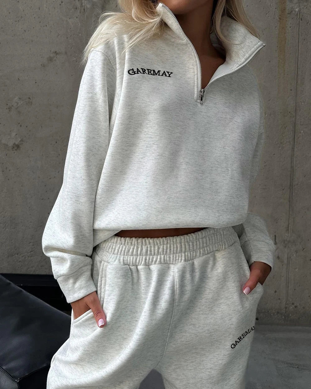 🌸 Spring Women’s Tracksuit with Zipper – Oversized Cotton Two-Piece Set