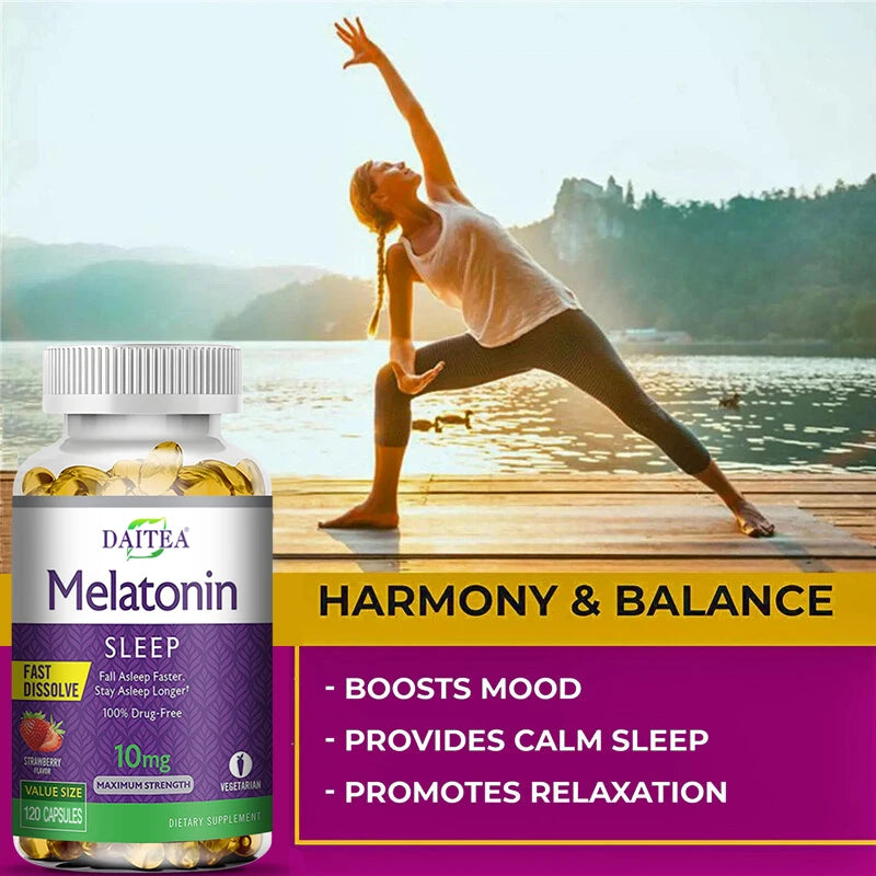 🌙 Daitea Melatonin 10mg – Sleep Dietary Supplement (120 Strawberry Flavored Capsules)