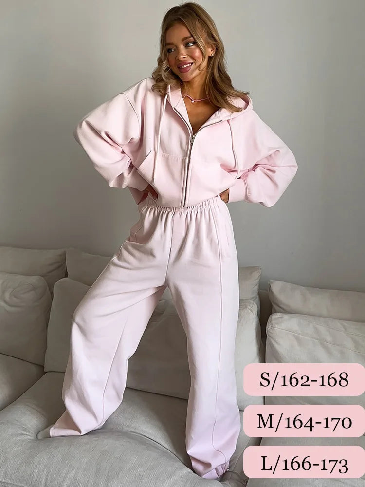 🍂 Autumn Women’s Tracksuit with Zipper & Hood – Casual Two-Piece Set