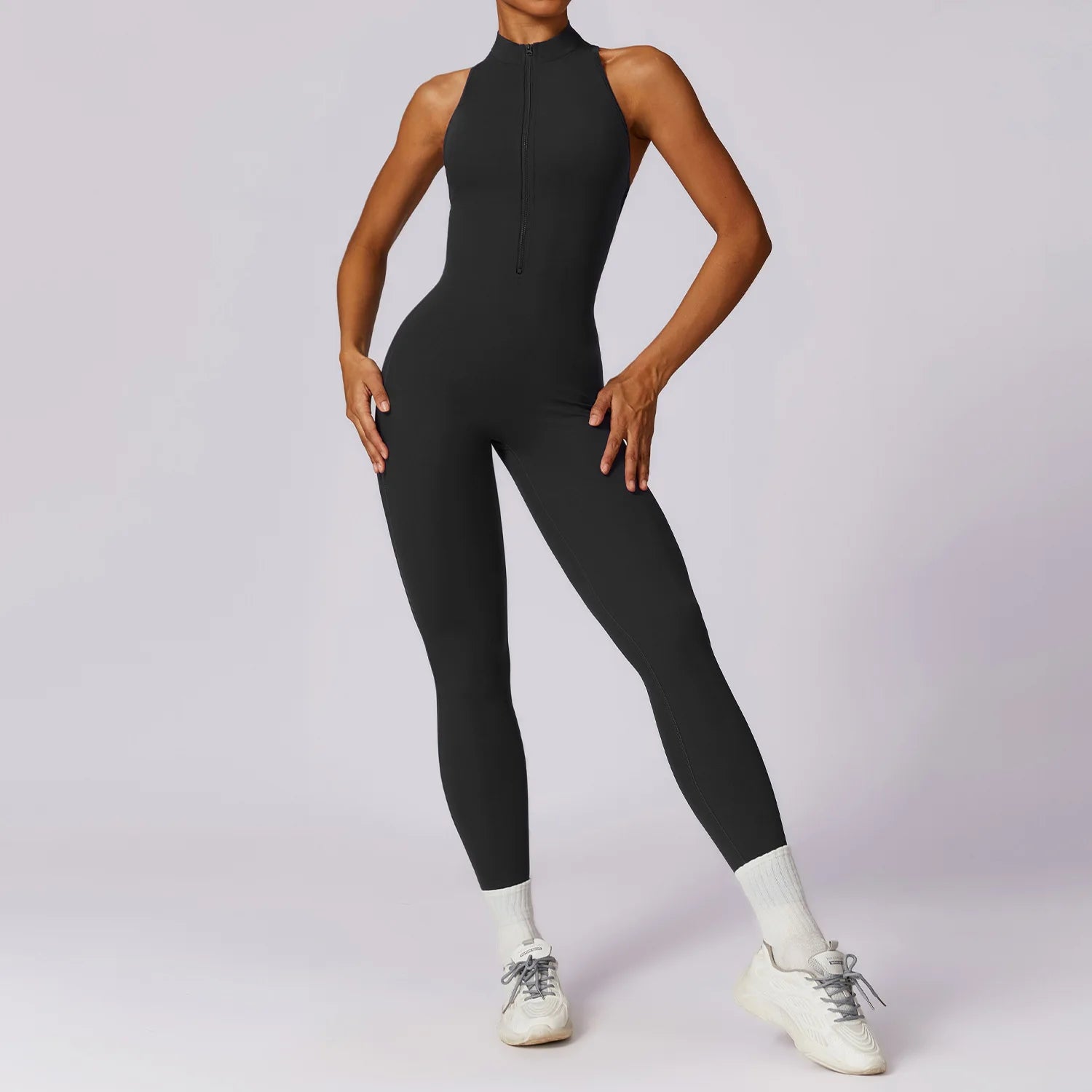 🔥 Women’s V-Back One-Piece Sports Jumpsuit – Backless Workout Bodysuit