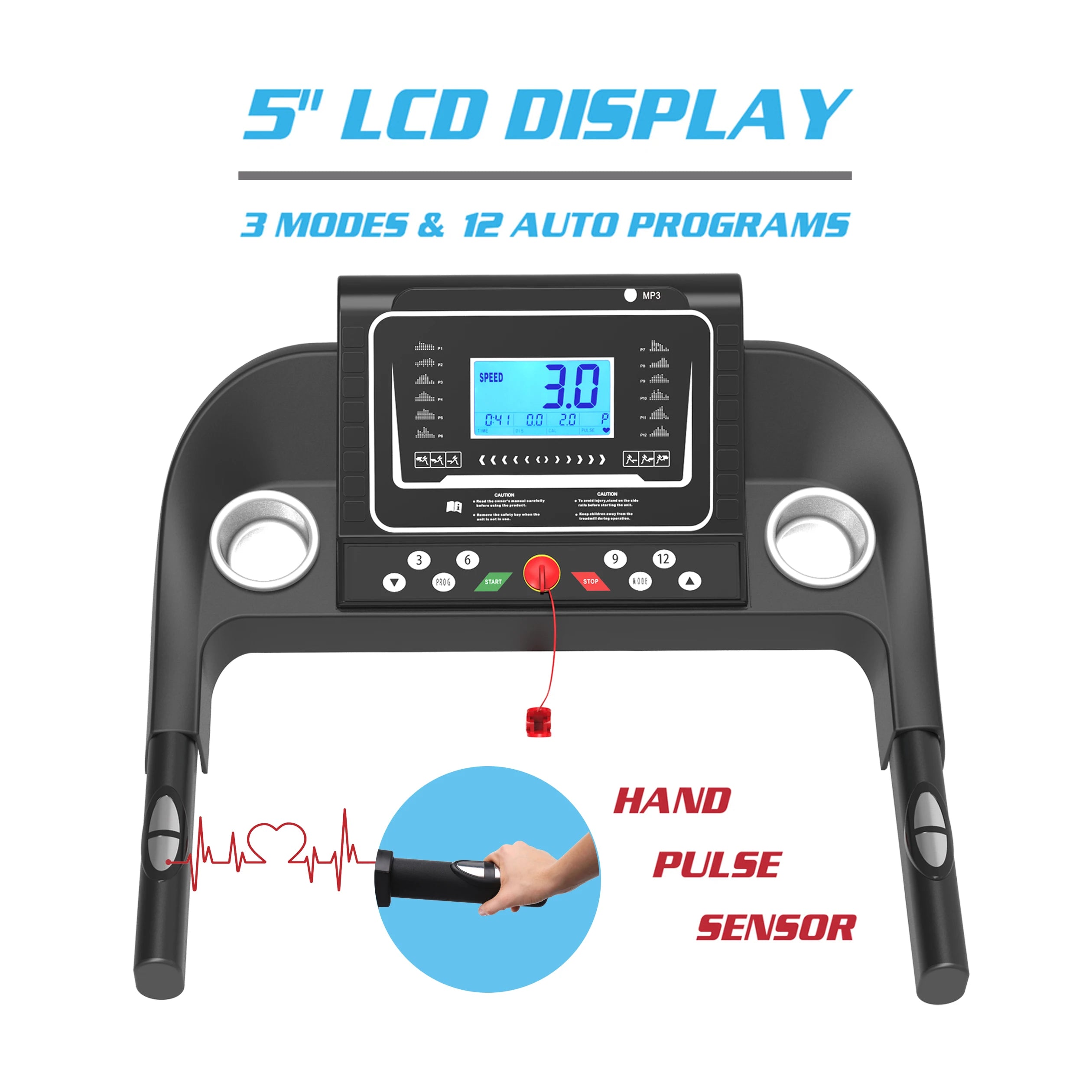 Smart Folding Motorized Treadmill with Manual Incline & MP3