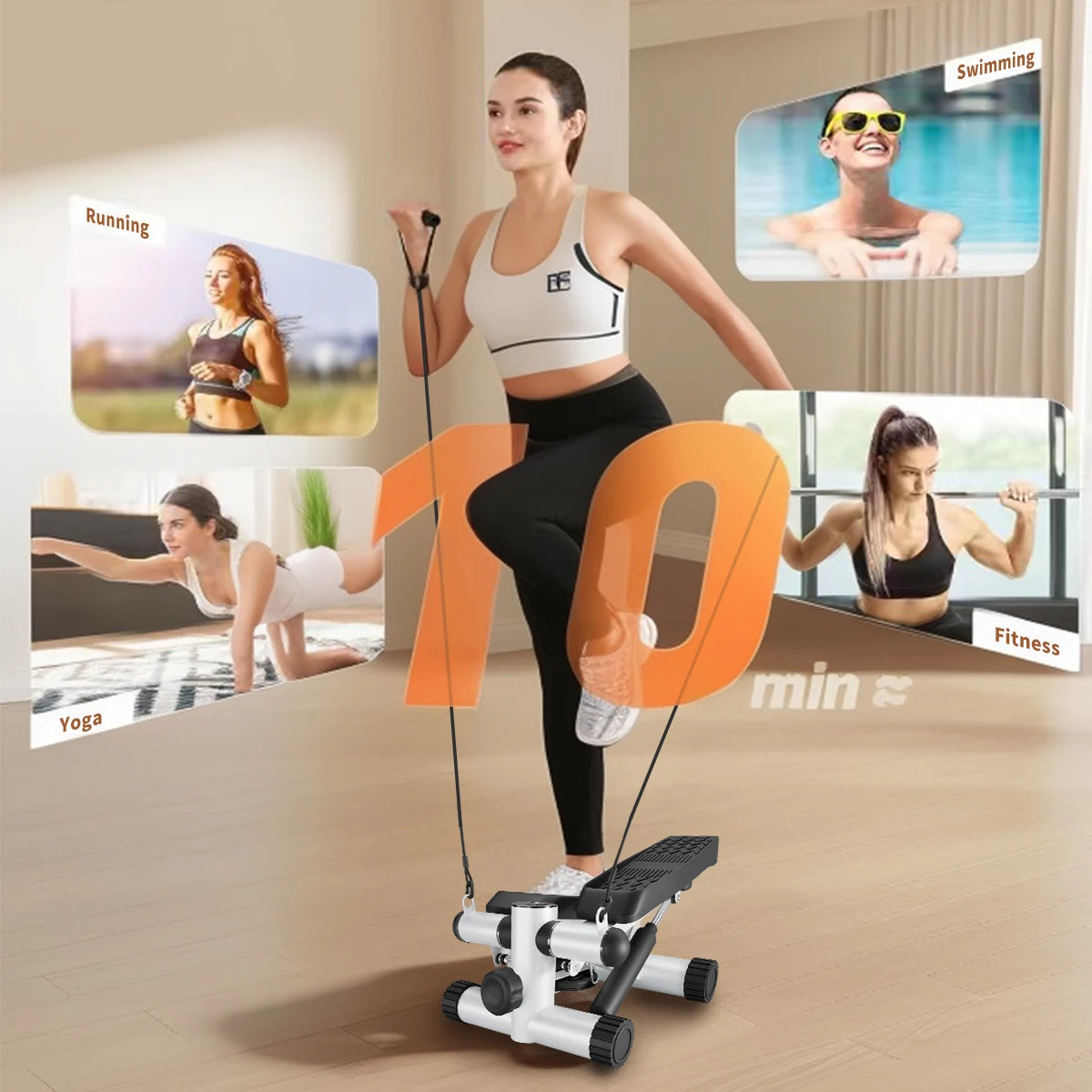 Hydraulic Stair Stepper with Resistance Bands & LCD Monitor