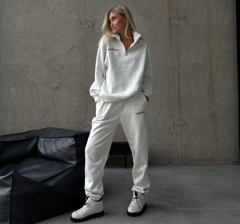 🌸 Spring Women’s Tracksuit with Zipper – Oversized Cotton Two-Piece Set