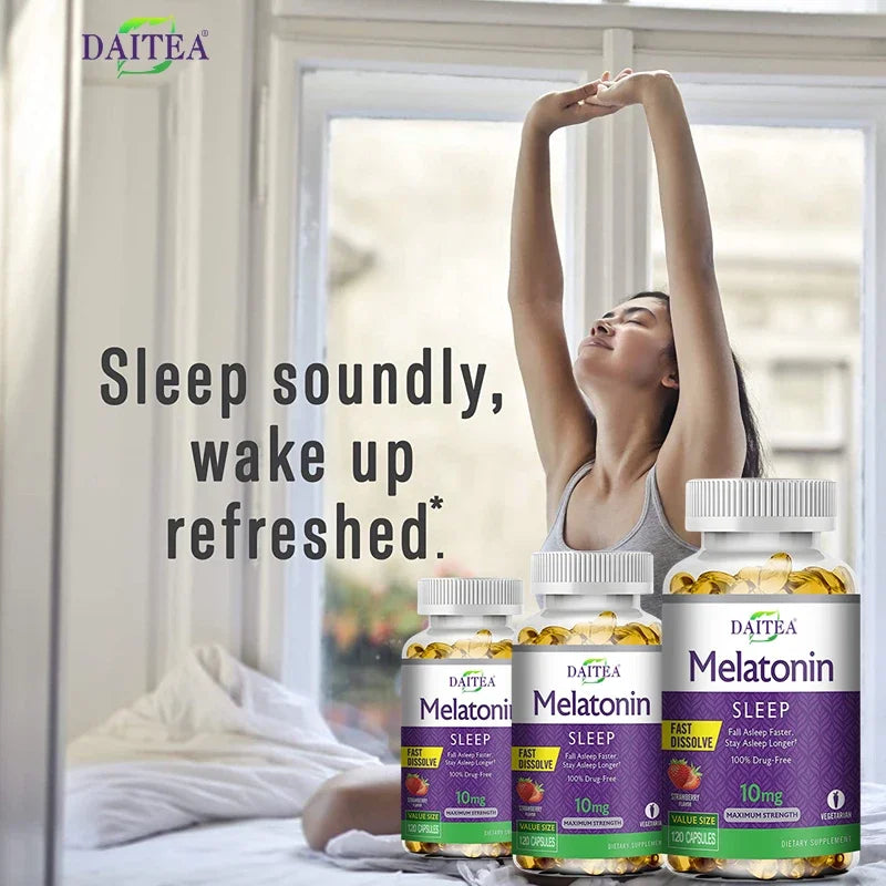 🌙 Daitea Melatonin 10mg – Sleep Dietary Supplement (120 Strawberry Flavored Capsules)