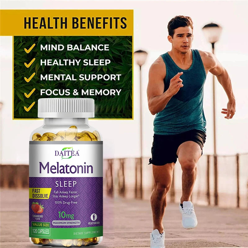 🌙 Daitea Melatonin 10mg – Sleep Dietary Supplement (120 Strawberry Flavored Capsules)