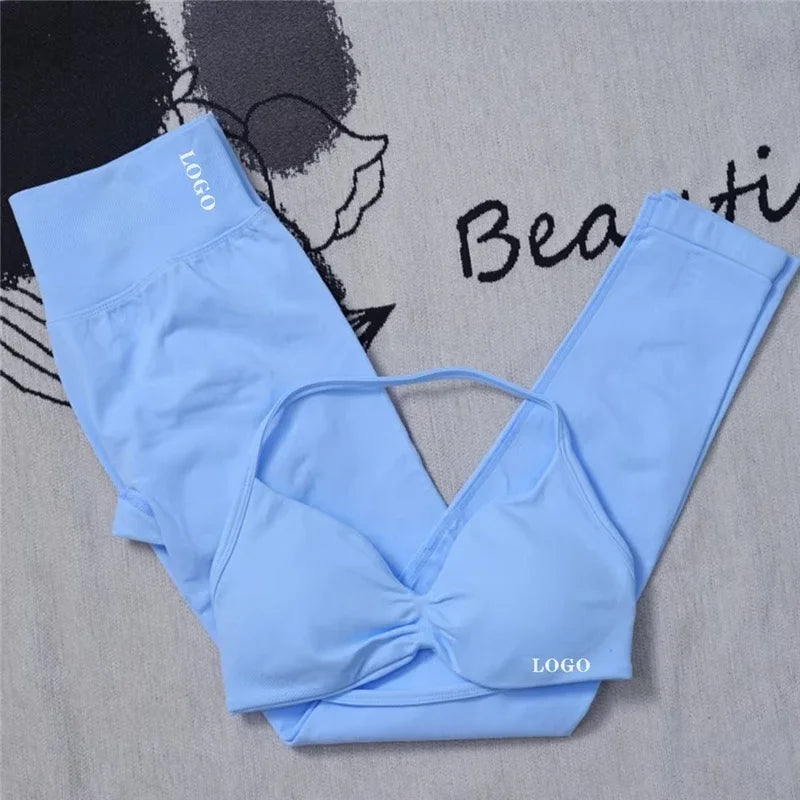 🖤 2Pcs Women’s Seamless Gym Yoga Set – High Waist Leggings & Sports Bra
