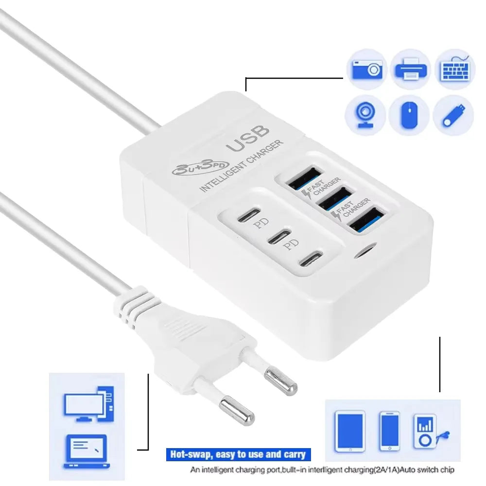 6-in-1 USB Charger – 35W Fast Charging Hub for All Your Devices