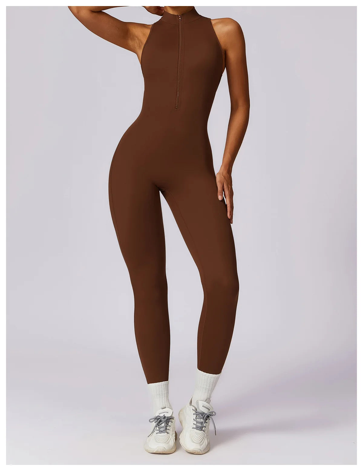 🔥 Women’s V-Back One-Piece Sports Jumpsuit – Backless Workout Bodysuit