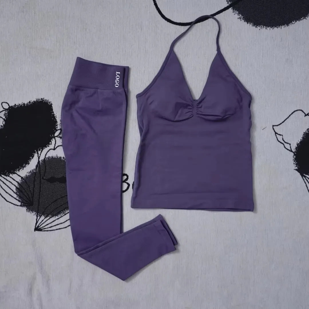 🖤 2Pcs Women’s Seamless Gym Yoga Set – High Waist Leggings & Sports Bra