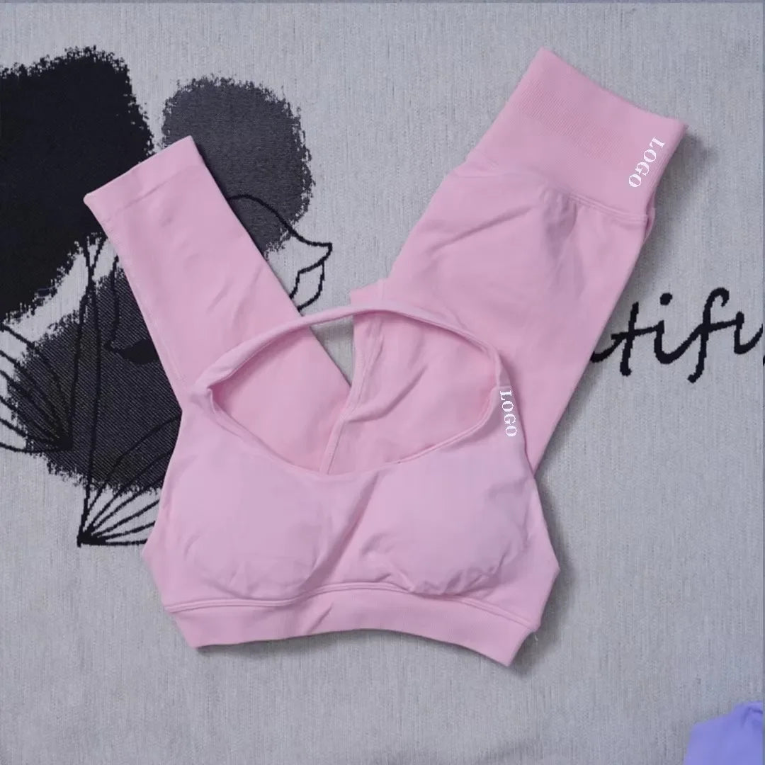 🖤 2Pcs Women’s Seamless Gym Yoga Set – High Waist Leggings & Sports Bra