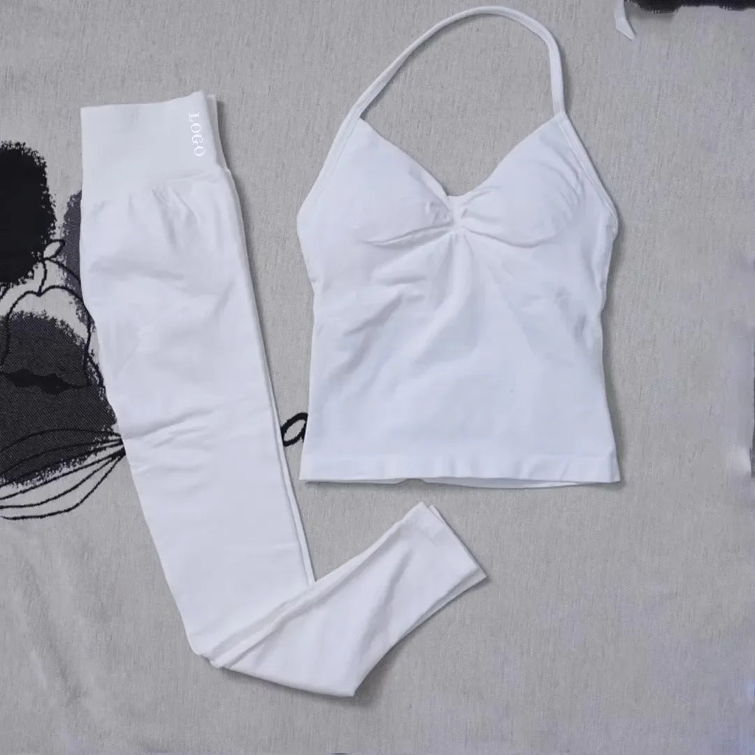 🖤 2Pcs Women’s Seamless Gym Yoga Set – High Waist Leggings & Sports Bra