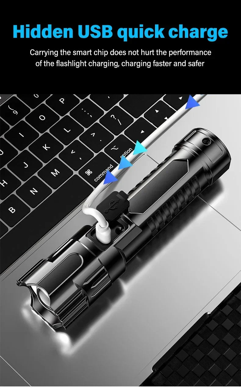 High-Power 2000LM LED Tactical Flashlight – Zoomable, USB Rechargeable