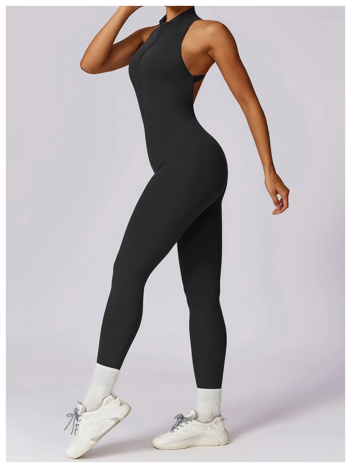 🔥 Women’s V-Back One-Piece Sports Jumpsuit – Backless Workout Bodysuit