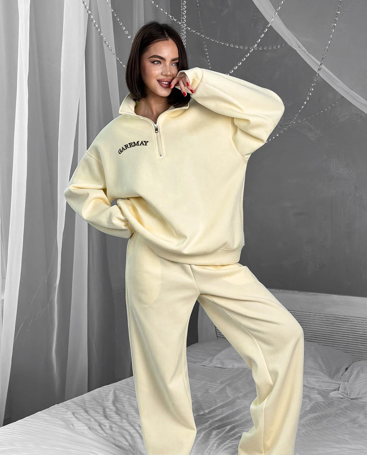 🌸 Spring Women’s Tracksuit with Zipper – Oversized Cotton Two-Piece Set