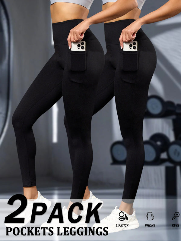 🖤 2-Pack Super Soft High Waisted Sports Leggings with Pockets