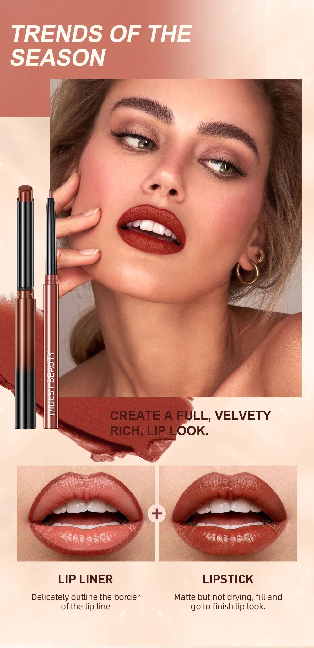 :  💋 QIBEST 2pcs Lipstick & Lipliner Pen Set – Matte Nude Waterproof Duo