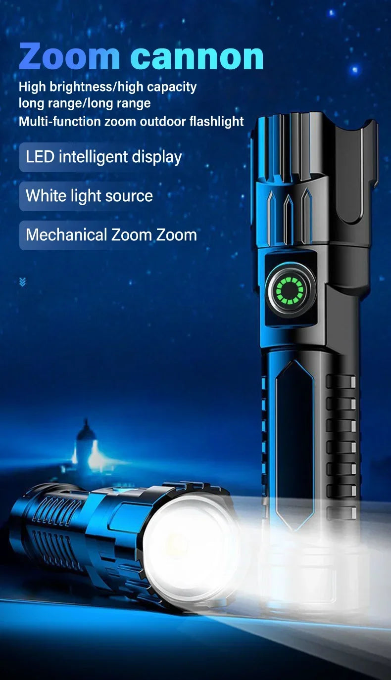 High-Power 2000LM LED Tactical Flashlight – Zoomable, USB Rechargeable