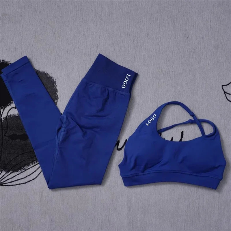 🖤 2Pcs Women’s Seamless Gym Yoga Set – High Waist Leggings & Sports Bra