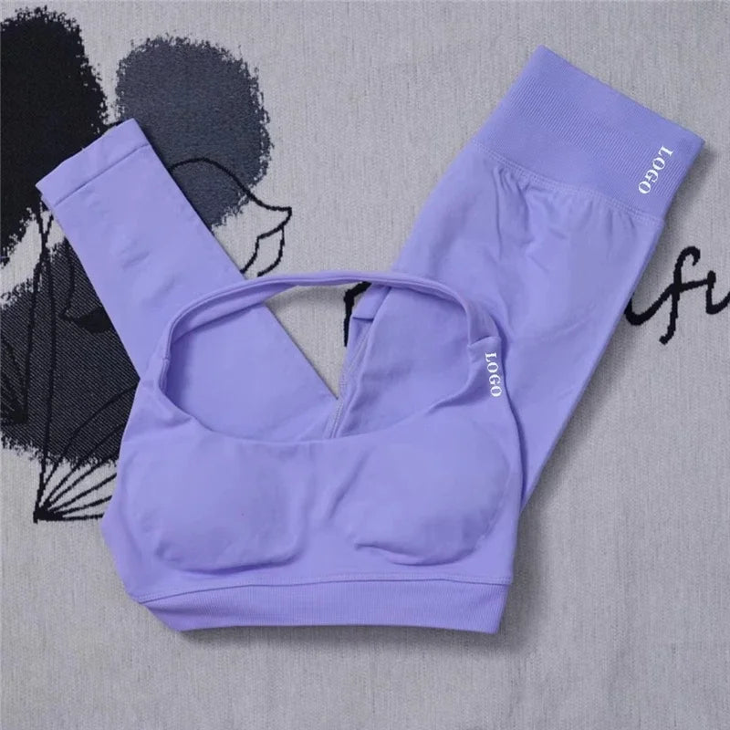 🖤 2Pcs Women’s Seamless Gym Yoga Set – High Waist Leggings & Sports Bra