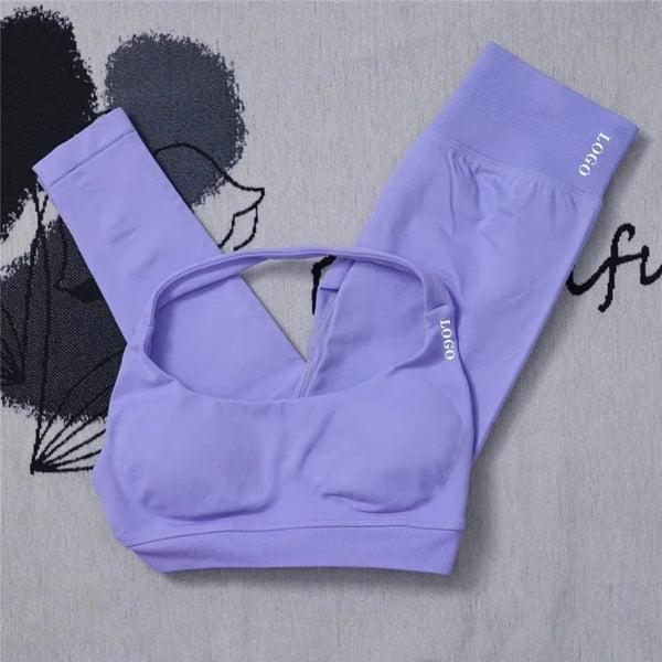 💪 2Pcs Women’s Seamless Gym Yoga Set – High Waist Leggings + Sports Bra