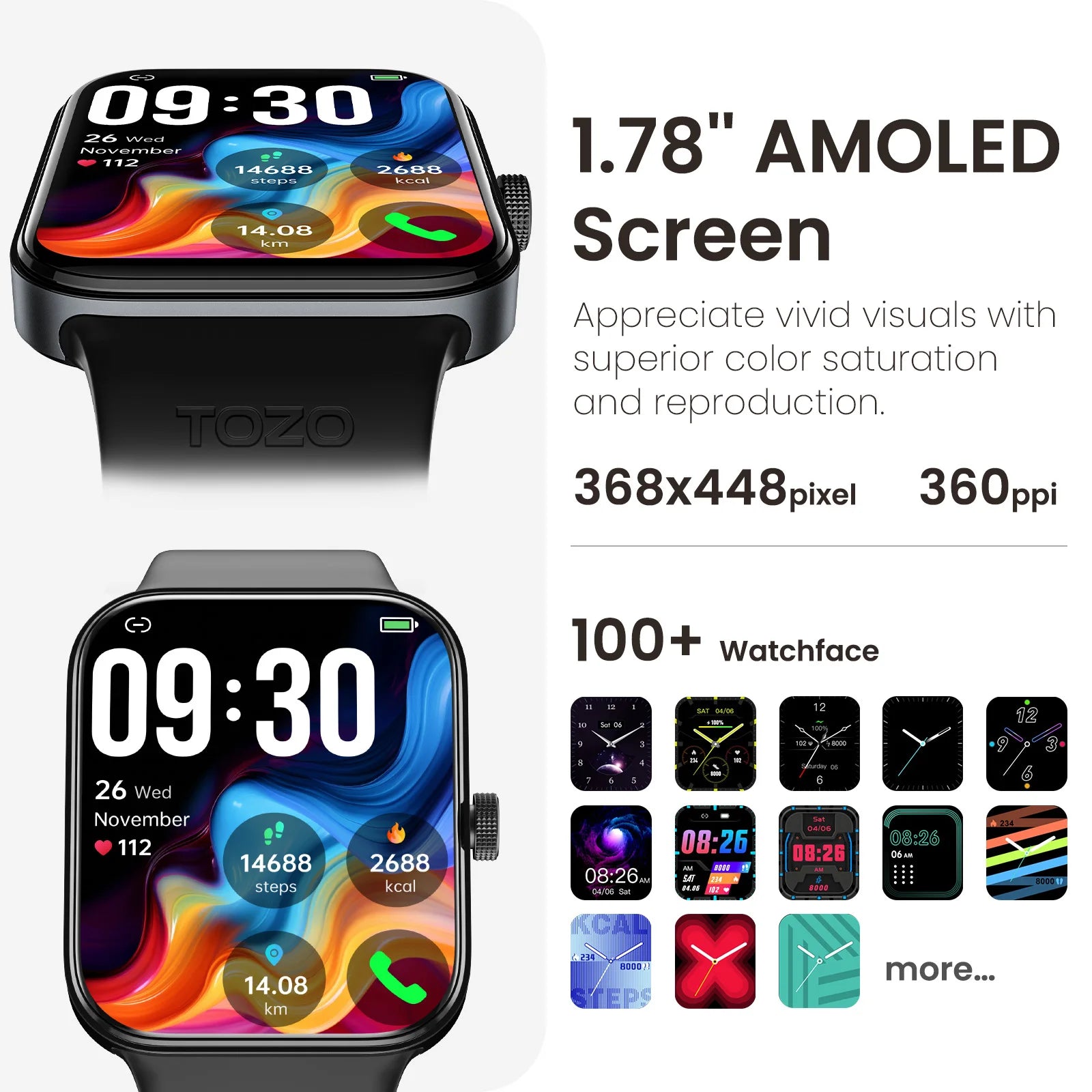 TOZO S4 AcuFit Smartwatch – 1.78" AMOLED Fitness Tracker