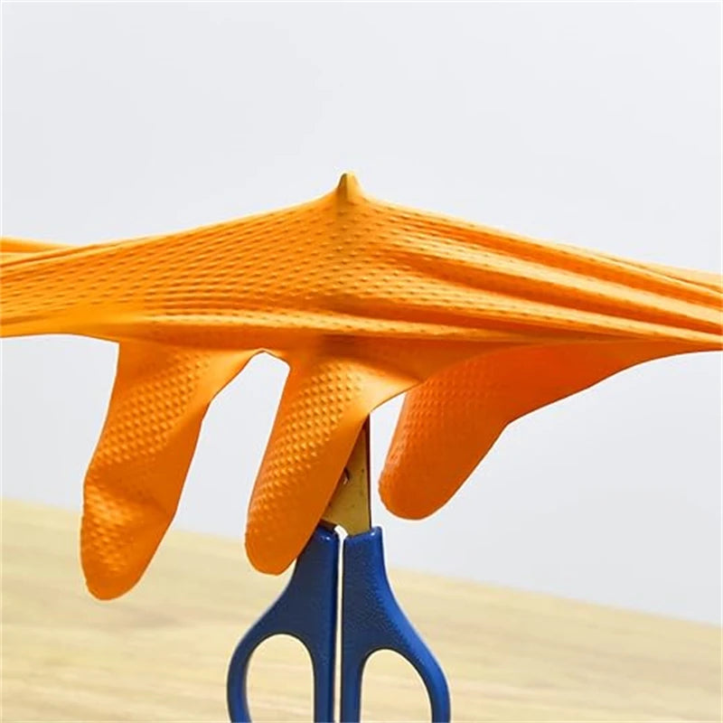 Heavy Duty Orange Nitrile Gloves – 8Mil Diamond Grip for Industrial Strength & Safety