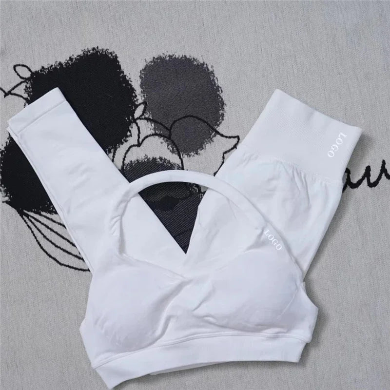 🖤 2Pcs Women’s Seamless Gym Yoga Set – High Waist Leggings & Sports Bra