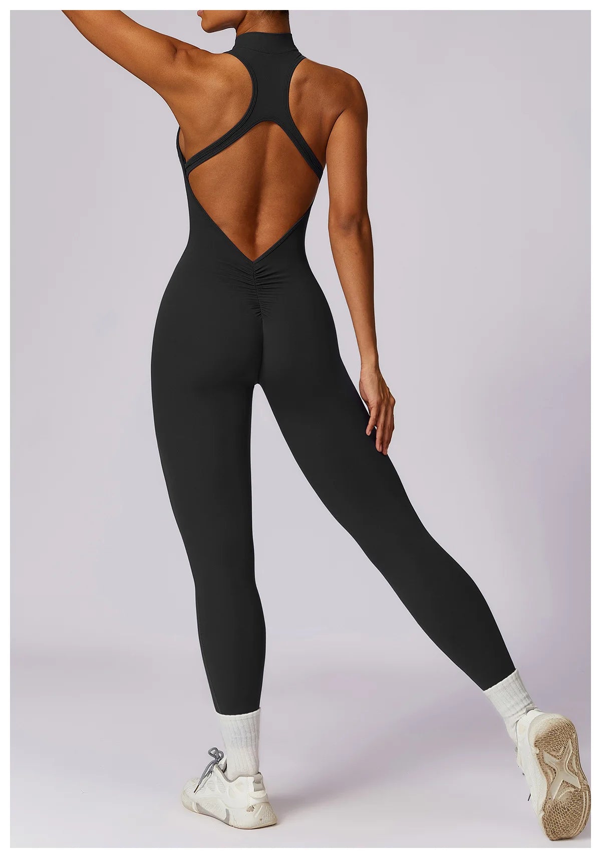 🔥 Women’s V-Back One-Piece Sports Jumpsuit – Backless Workout Bodysuit