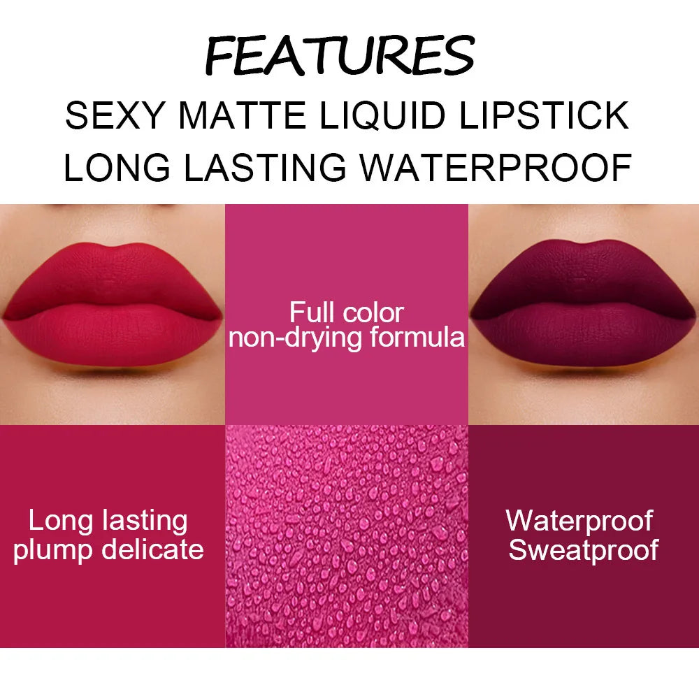 💄 18 Colors Matte Velvet Lip Glaze – Waterproof, Long-Lasting Lip Color