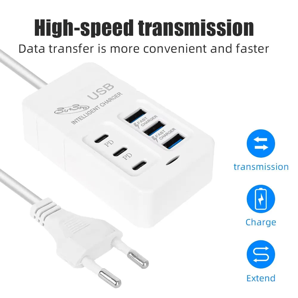 6-in-1 USB Charger – 35W Fast Charging Hub for All Your Devices