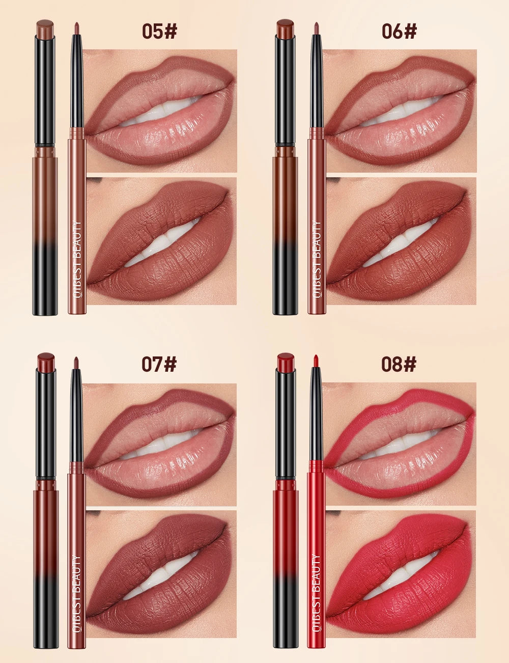 :  💋 QIBEST 2pcs Lipstick & Lipliner Pen Set – Matte Nude Waterproof Duo