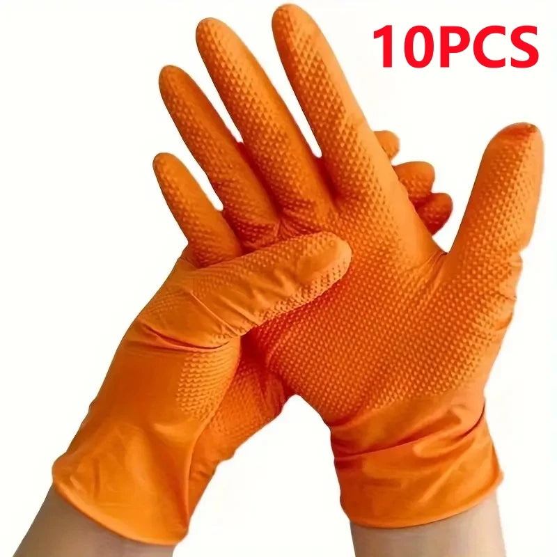 Heavy Duty Orange Nitrile Gloves – 8Mil Diamond Grip for Industrial Strength & Safety