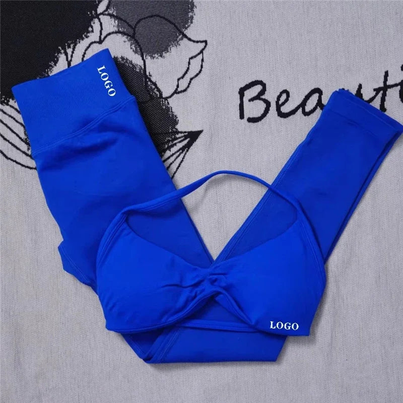 🖤 2Pcs Women’s Seamless Gym Yoga Set – High Waist Leggings & Sports Bra