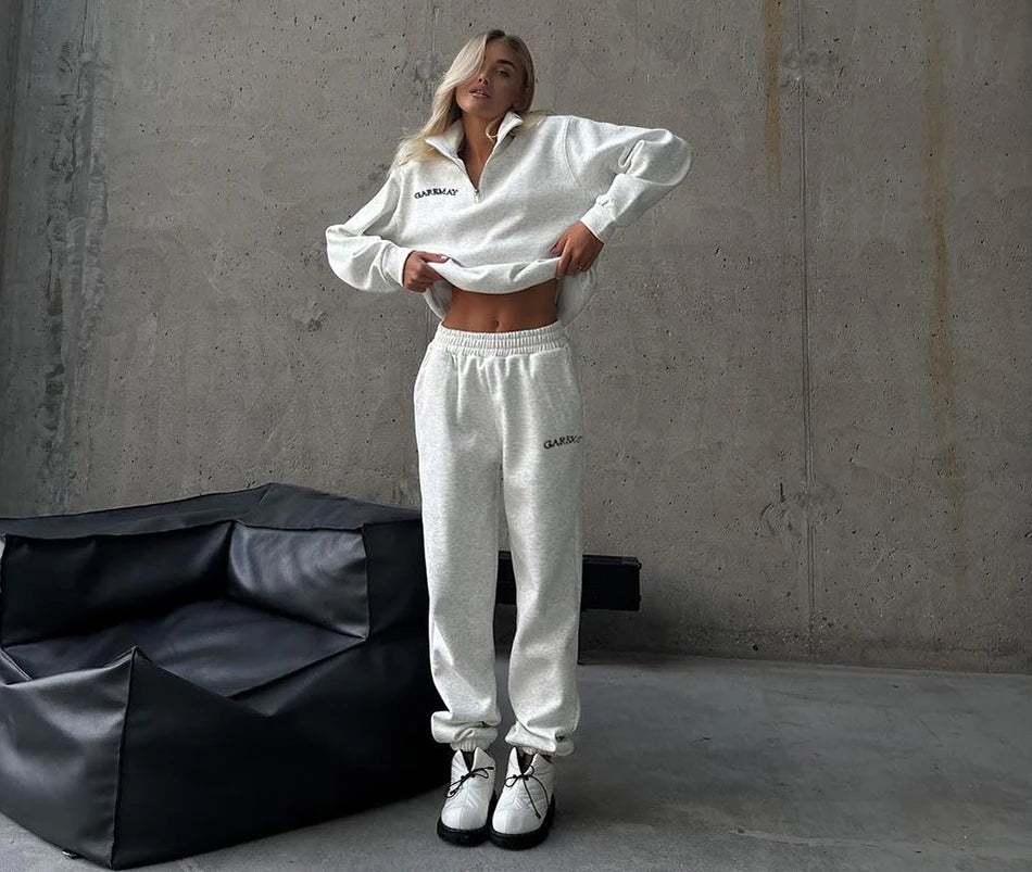 🌸 Spring Women’s Tracksuit with Zipper – Oversized Cotton Two-Piece Set