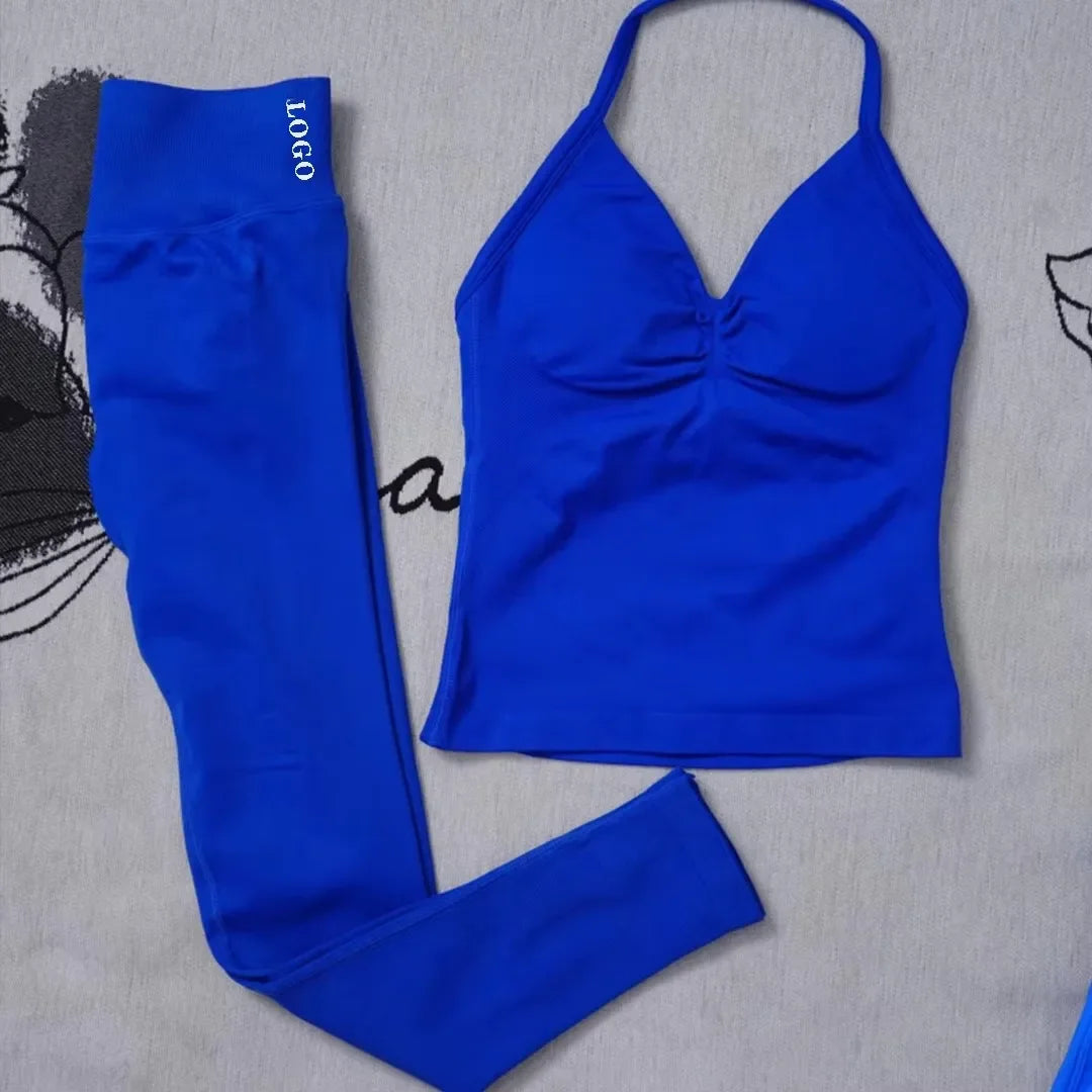 🖤 2Pcs Women’s Seamless Gym Yoga Set – High Waist Leggings & Sports Bra