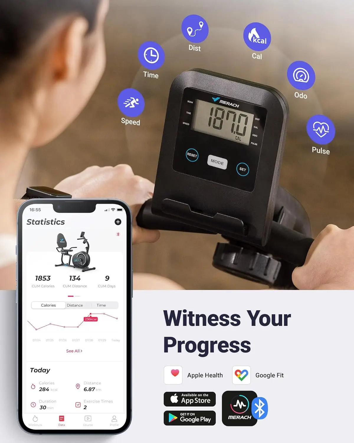 MERACH Recumbent Exercise Bike with Smart Bluetooth & App