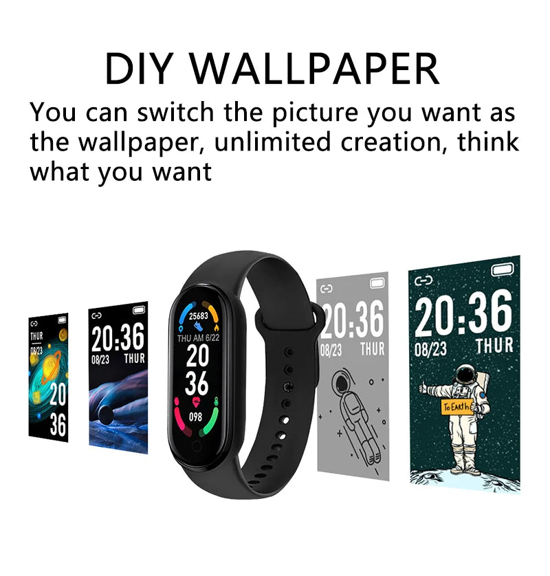 M6 Fitness Smartwatch – Heart Rate & Blood Pressure Monitor, Waterproof
