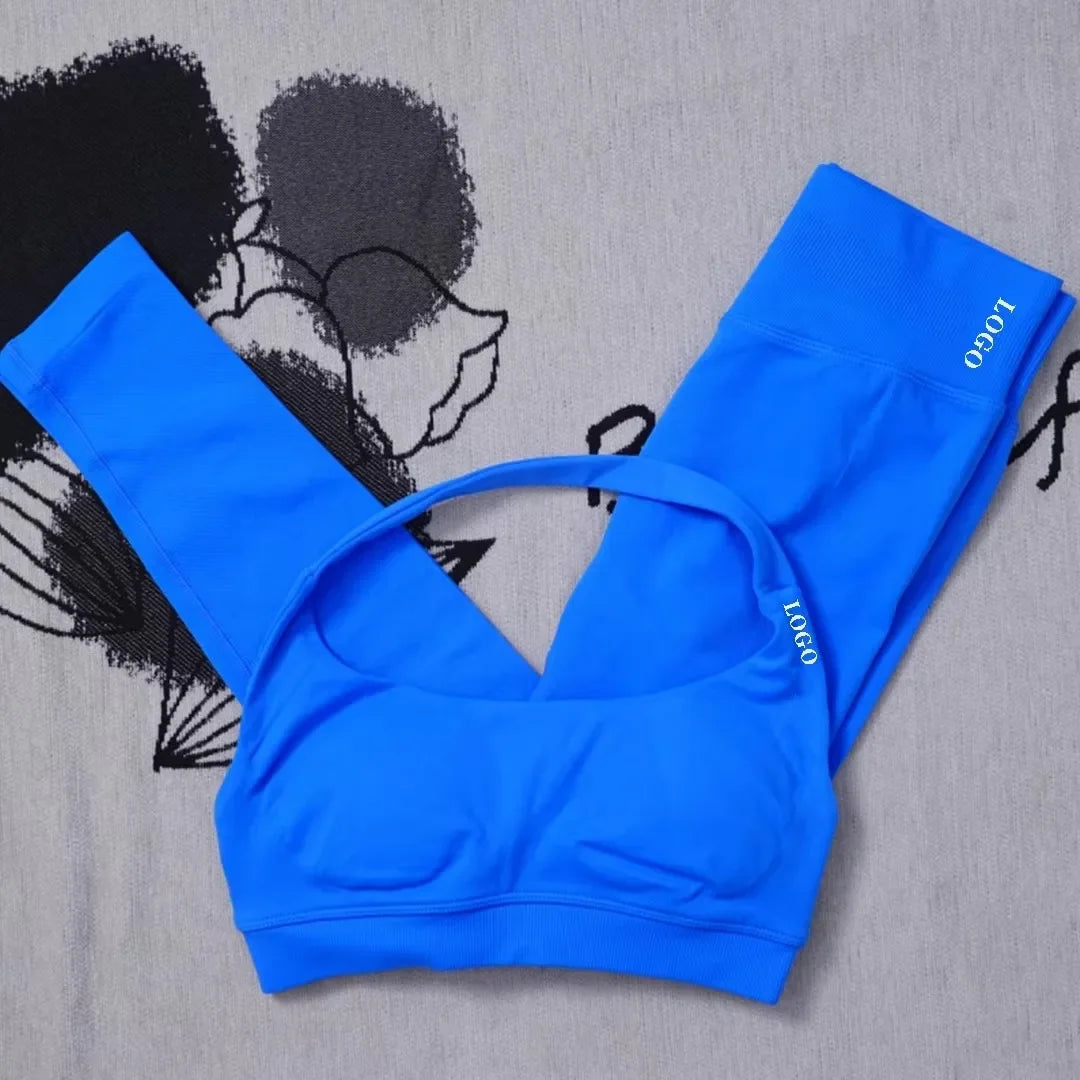 🖤 2Pcs Women’s Seamless Gym Yoga Set – High Waist Leggings & Sports Bra