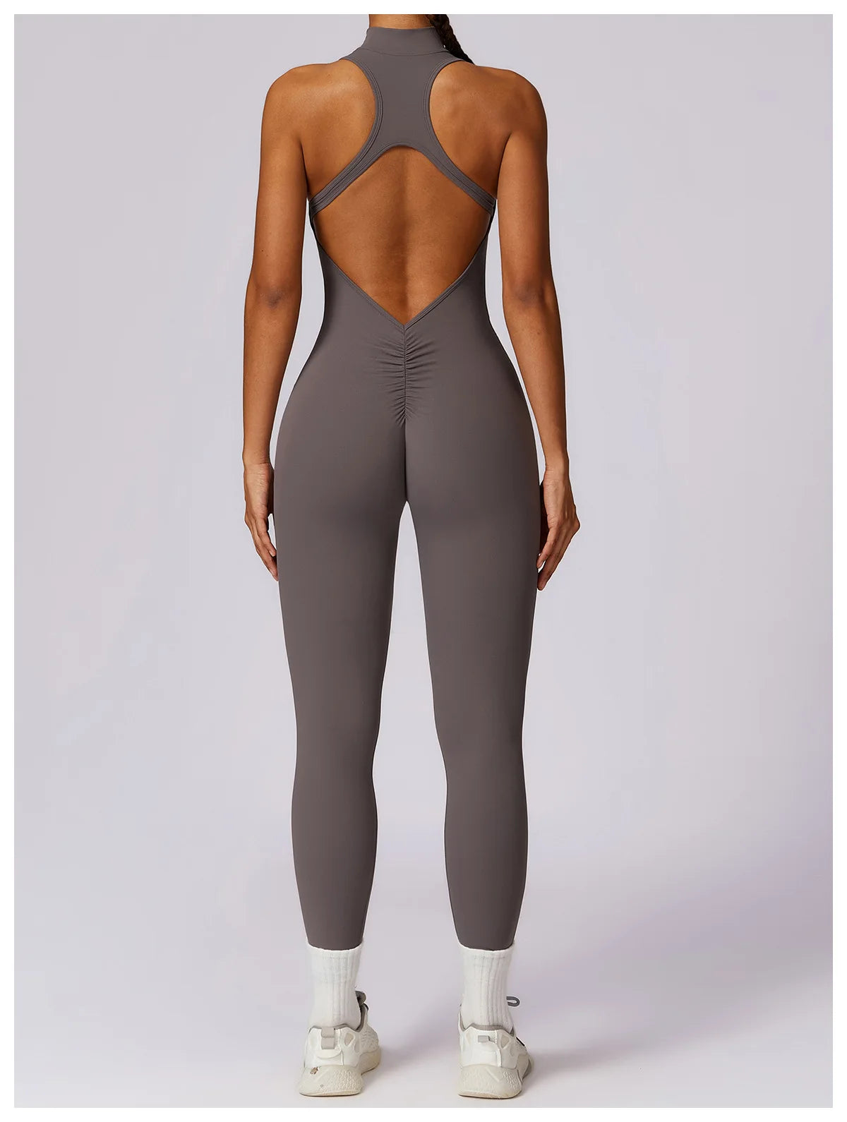 🔥 Women’s V-Back One-Piece Sports Jumpsuit – Backless Workout Bodysuit