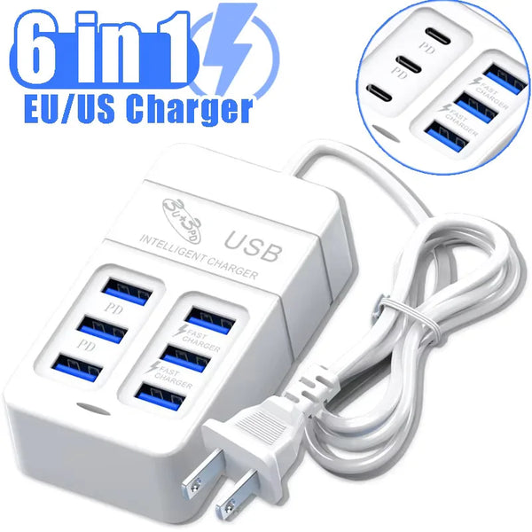6-in-1 USB Charger – 35W Fast Charging Hub for All Your Devices