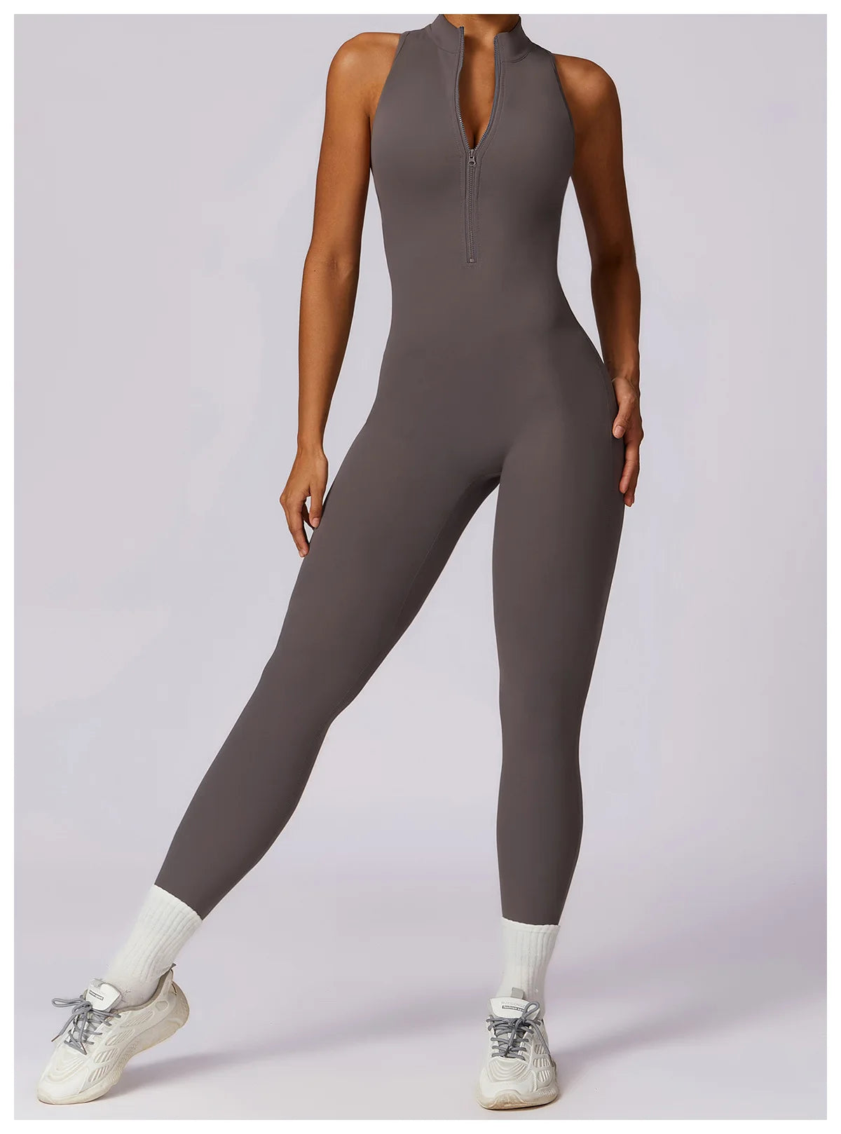 🔥 Women’s V-Back One-Piece Sports Jumpsuit – Backless Workout Bodysuit