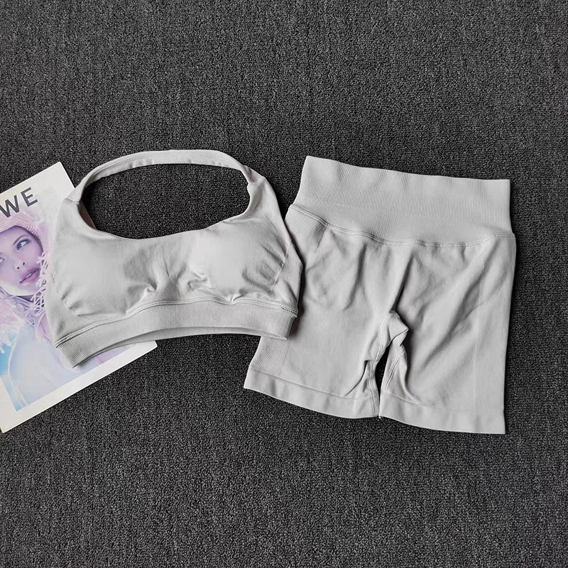 :  🧘‍♀️ 2 Pieces Seamless Yoga Set – Women’s Sports Bra & Shorts Workout Outfit