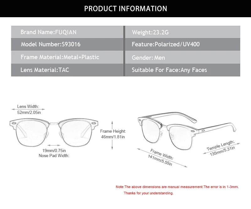 Classic Half Frame Polarized Sunglasses – Retro Style, Modern Eye Protection