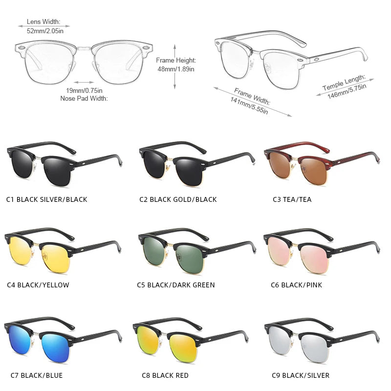 Classic Half Frame Polarized Sunglasses – Retro Style, Modern Eye Protection