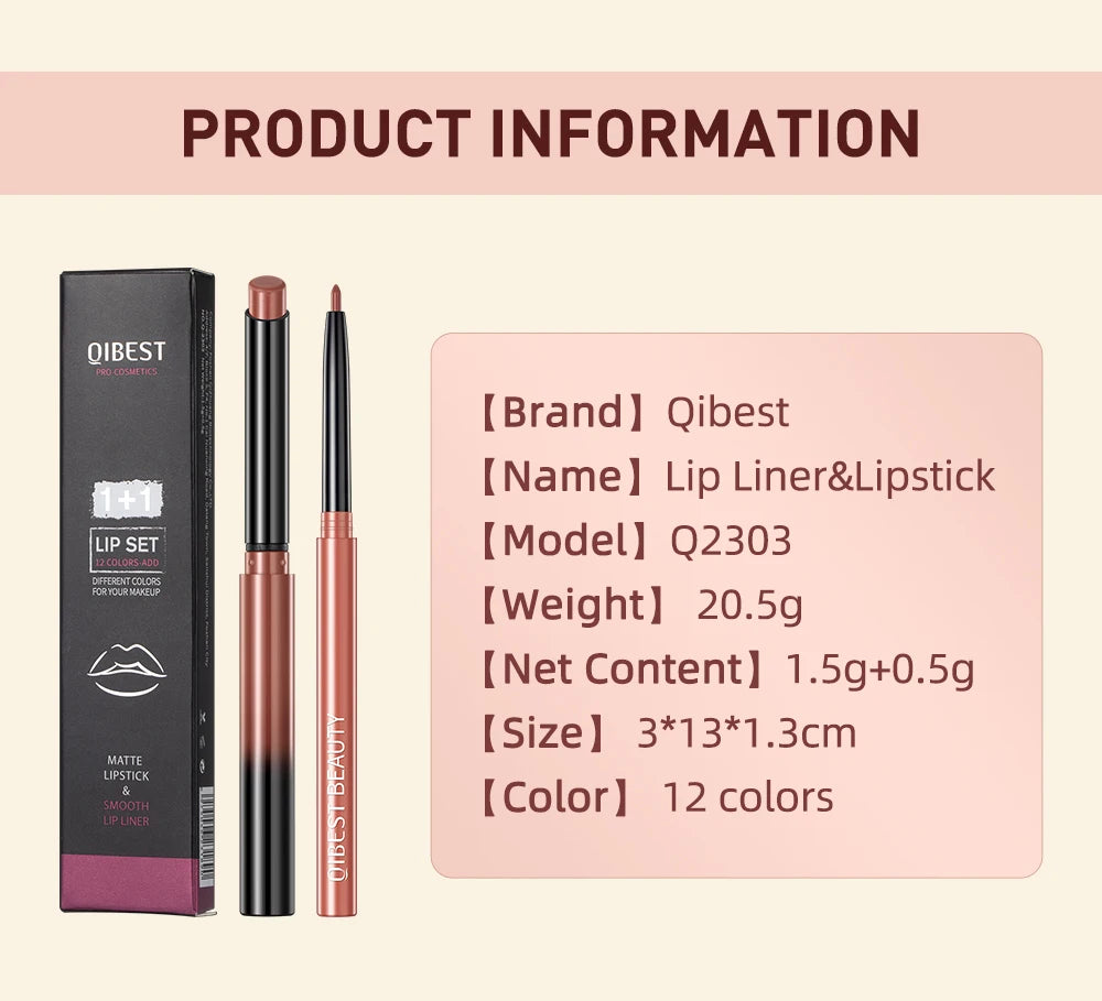 :  💋 QIBEST 2pcs Lipstick & Lipliner Pen Set – Matte Nude Waterproof Duo