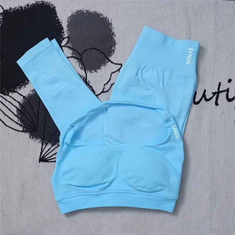 🖤 2Pcs Women’s Seamless Gym Yoga Set – High Waist Leggings & Sports Bra