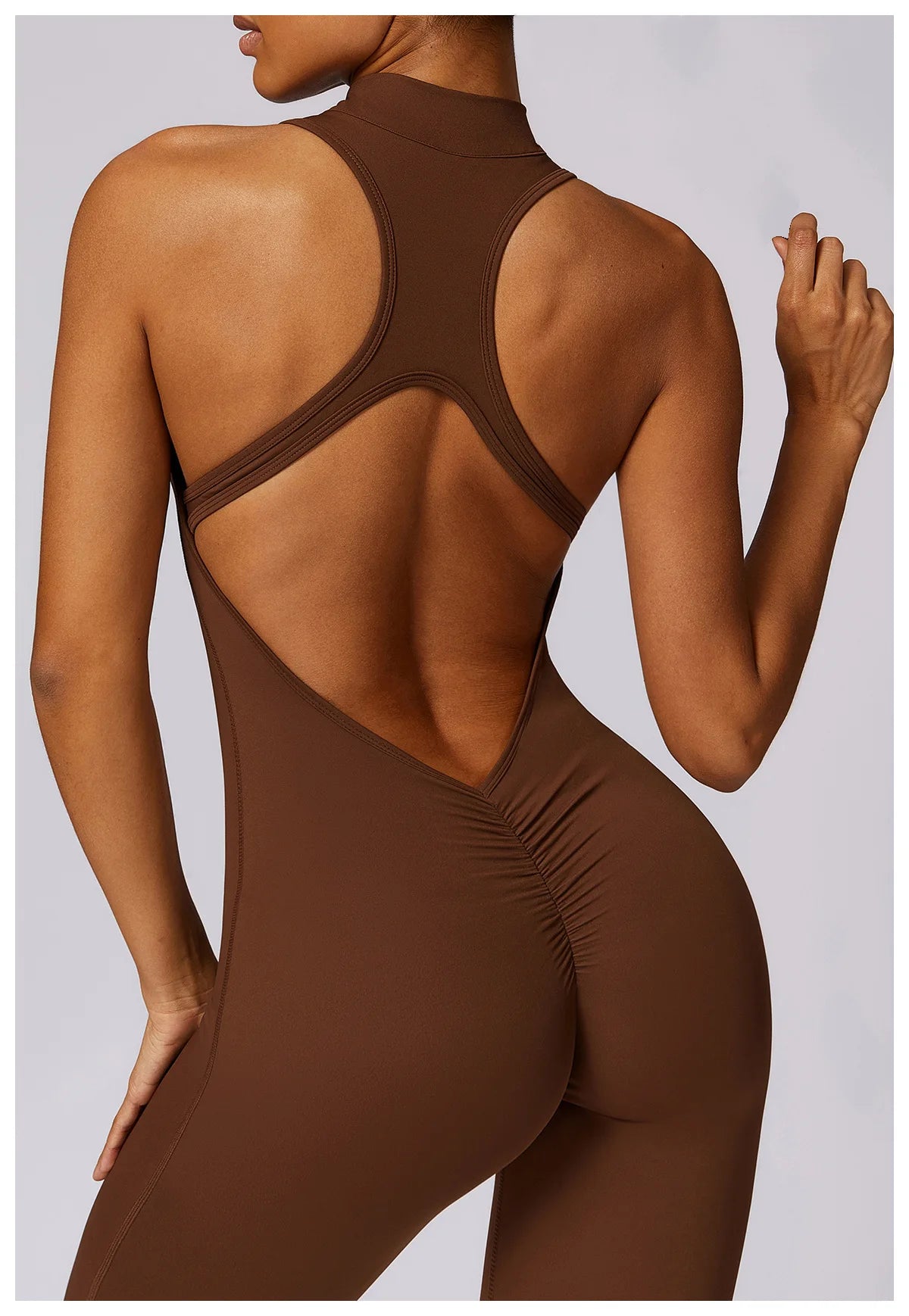 🔥 Women’s V-Back One-Piece Sports Jumpsuit – Backless Workout Bodysuit