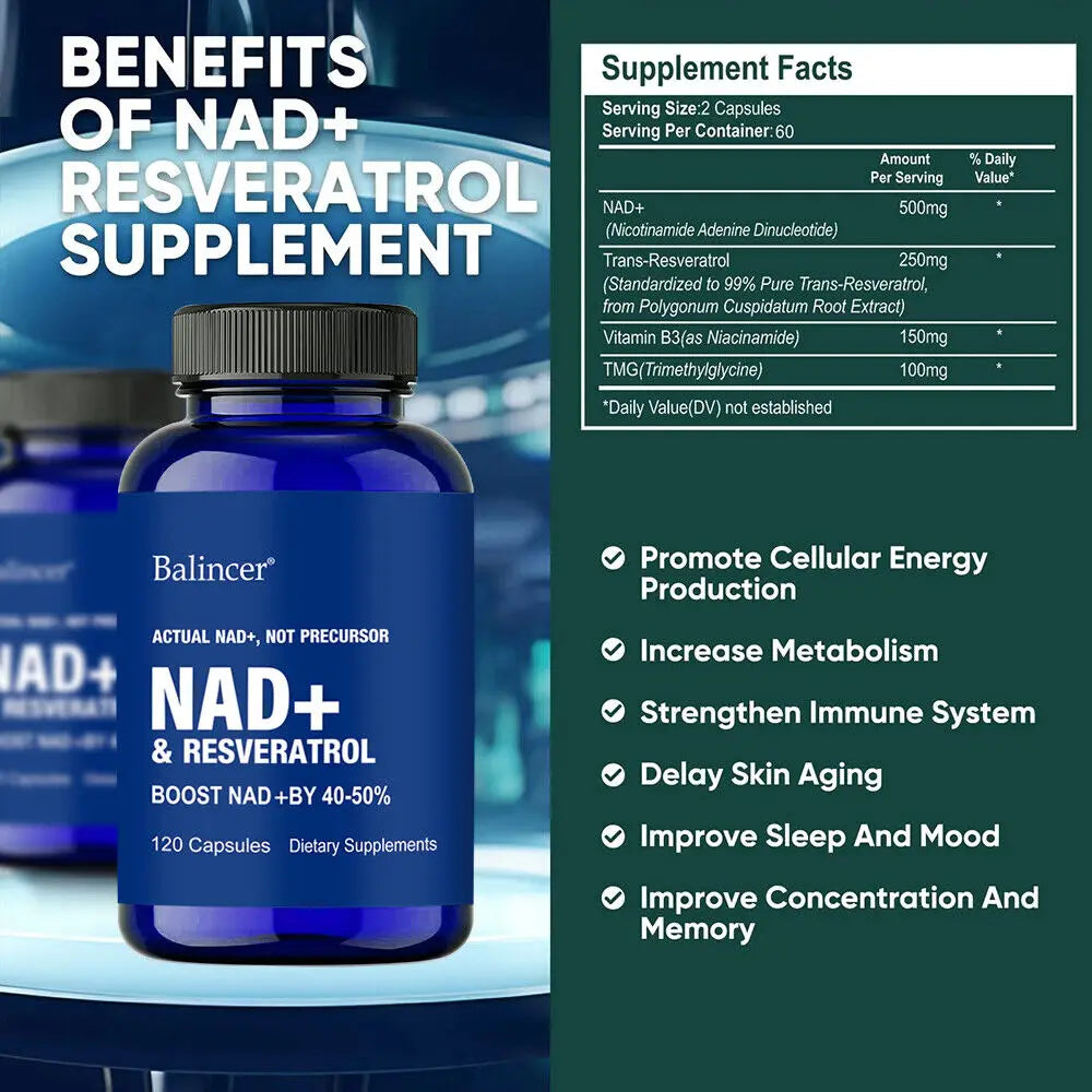 NAD+ Boost Supplement with Resveratrol & Vitamin B3