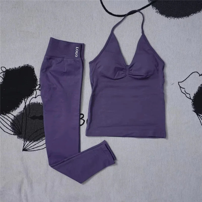 🖤 2Pcs Women’s Seamless Gym Yoga Set – High Waist Leggings & Sports Bra