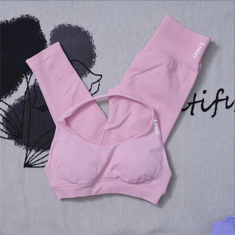 🖤 2Pcs Women’s Seamless Gym Yoga Set – High Waist Leggings & Sports Bra